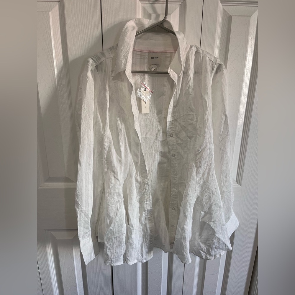Maeve Crisp White Linen Button-Front Shirt